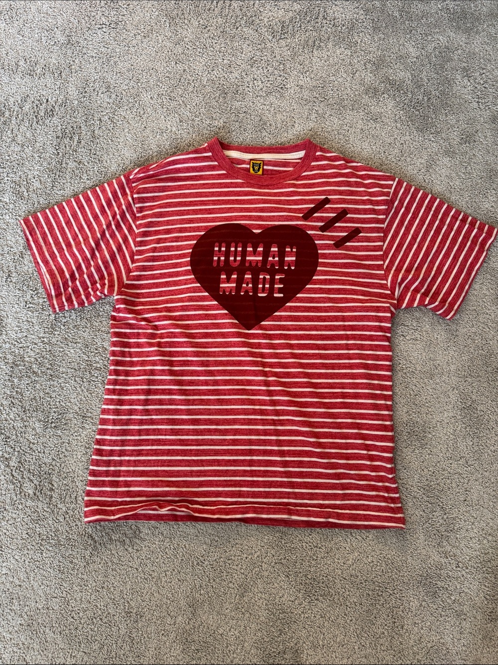 Human Made Red and White Striped Heart Tee
